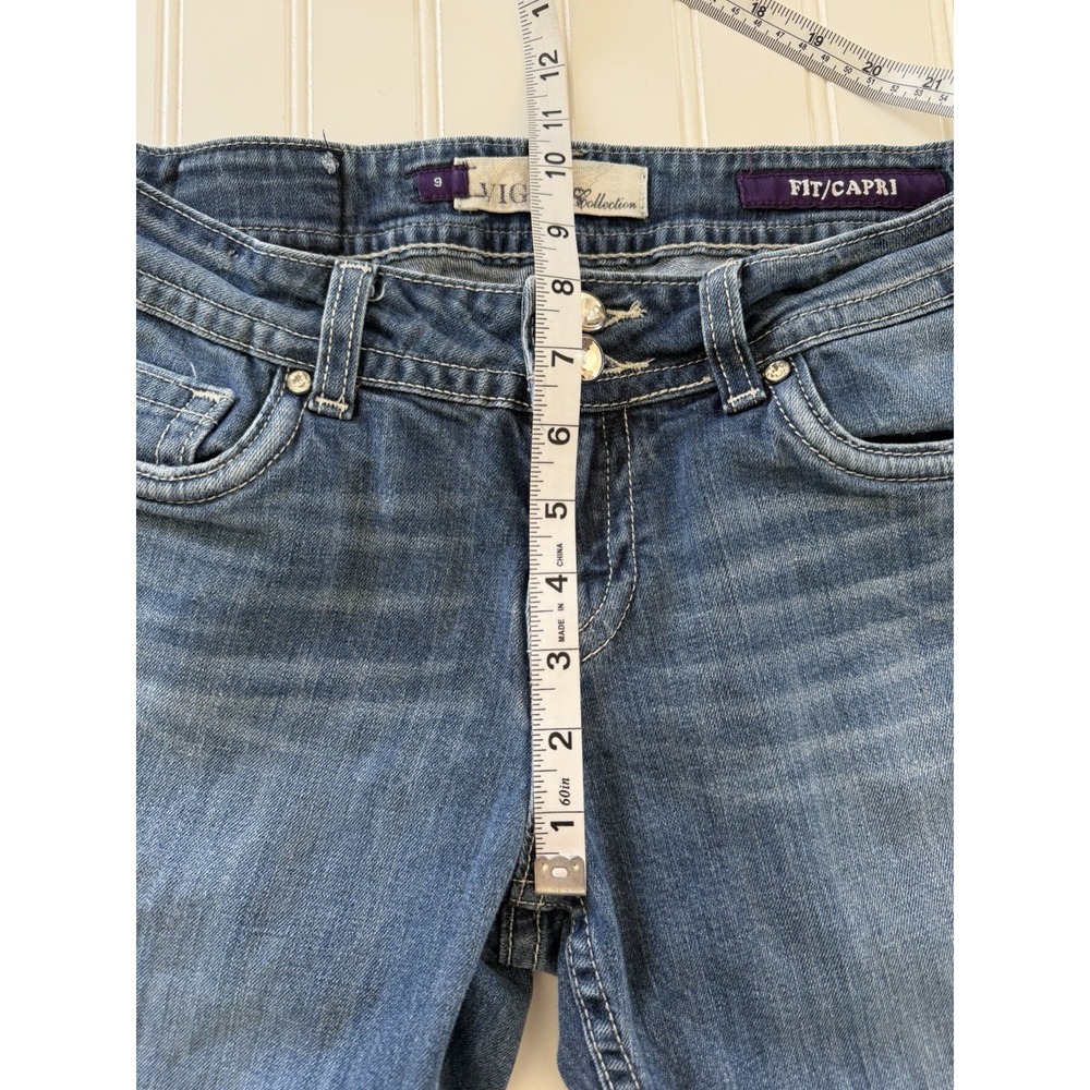Vigoss Juniors Size 9 Capri Jeans Rhinestone Pocket Cuffed Stretch Denim 9 - Picture 7 of 12